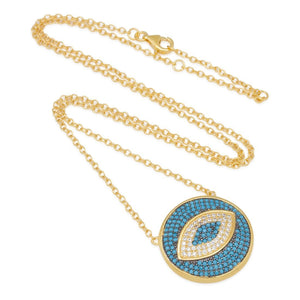 14K Gold .925 Sterling Silver Turquoise Evil Eye Necklace