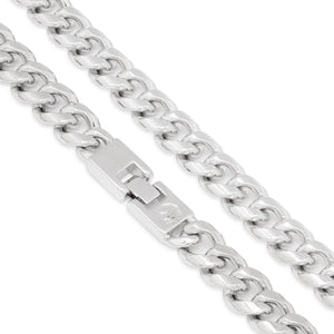 12mm White Gold Stainless Steel Miami Cuban Choker Set